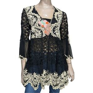 Antica Sartoria Women’s Size S M Black Lace Beaded Embroidered Embellished Tunic